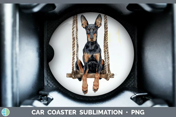 Swinging Dogs Doberman Pinscher Car Coaster Sublimation Coas
