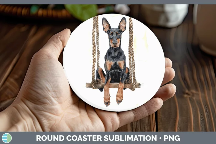 Swinging Dogs Doberman Pinscher Round Coaster Sublimation Co