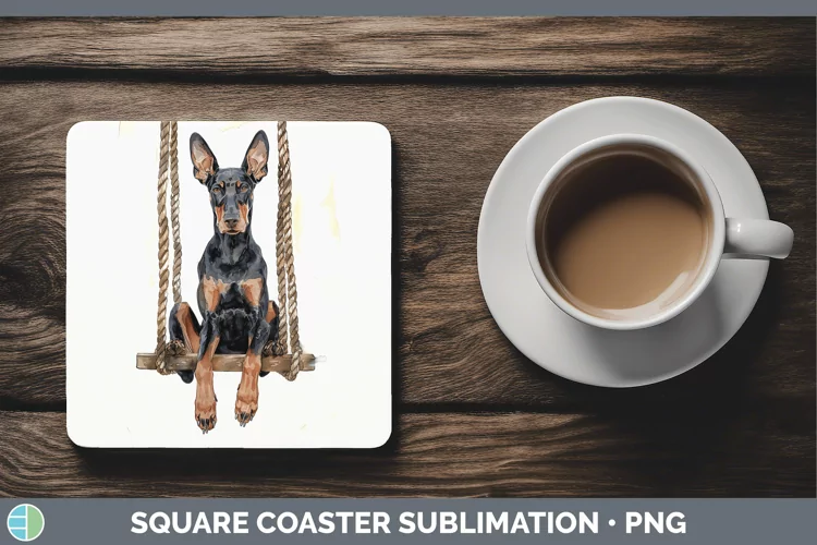 Swinging Dogs Doberman Pinscher Square Coaster Sublimation C