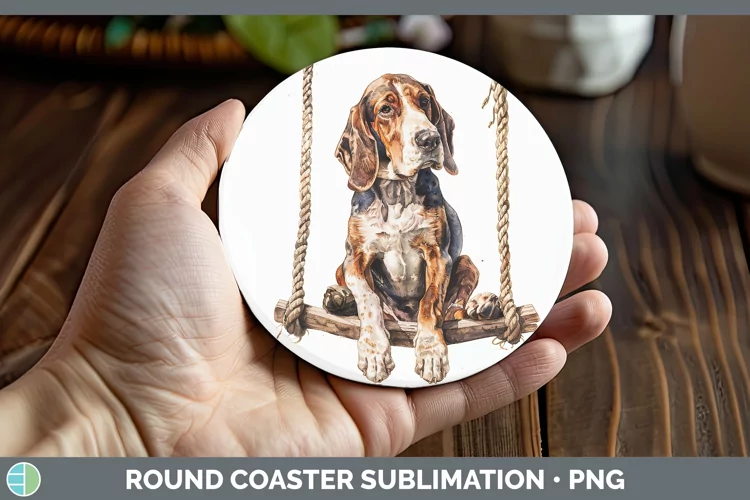 Swinging Dogs English Coonhound Dog Round Coaster Sublimatio