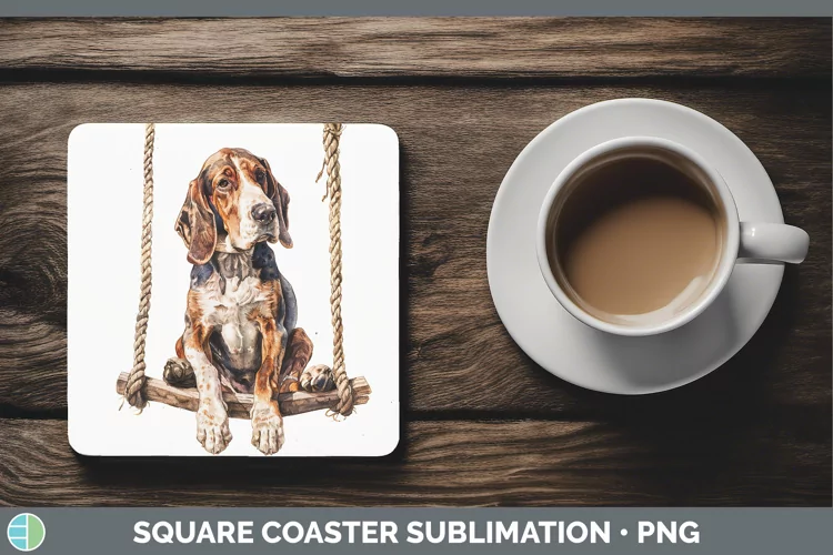 Swinging Dogs English Coonhound Dog Square Coaster Sublimati