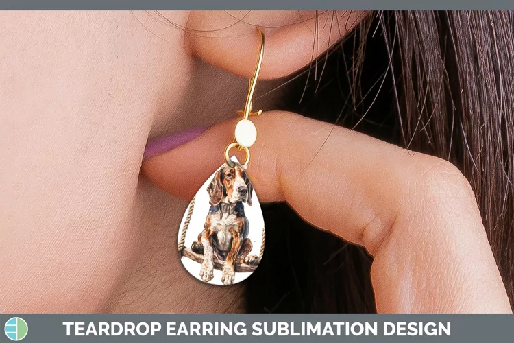 Swinging Dogs English Coonhound Dog Teardrop Earrings Sublim