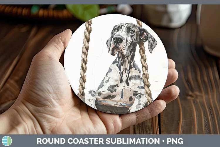 Swinging Dogs Great Dane Round Coaster Sublimation Coaster D