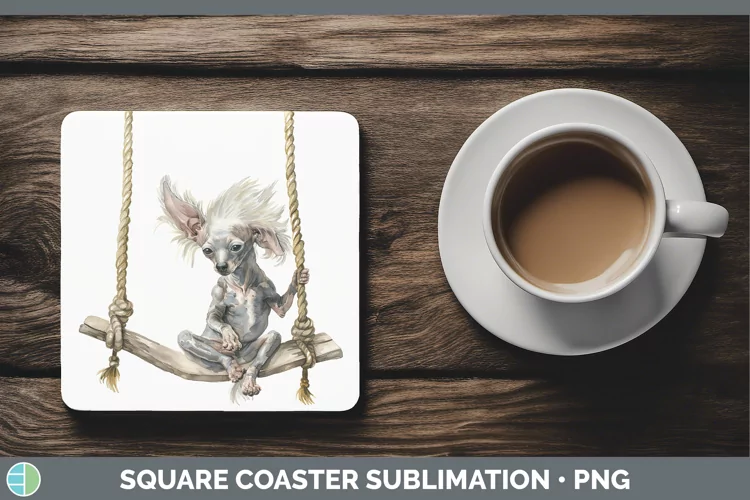 Swinging Dogs Hairless Chinese Crested Dog Square Coaster Su