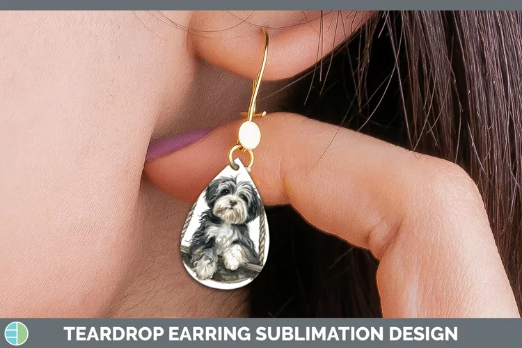 Swinging Dogs Havanese Dog Teardrop Earrings Sublimation Ear