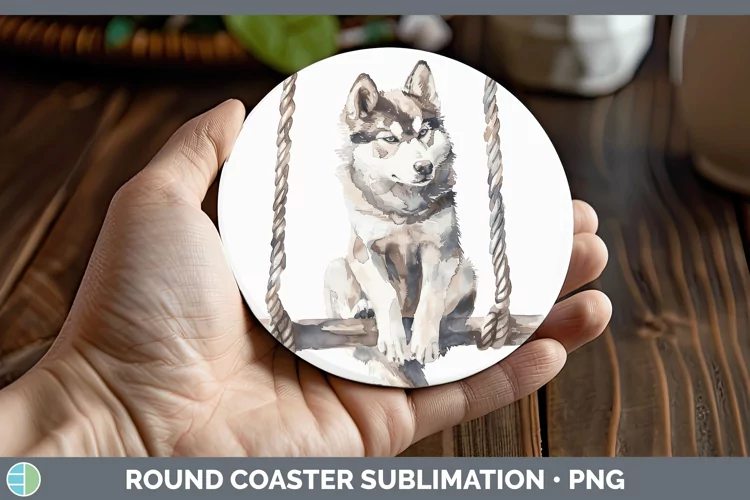 Swinging Dogs Husky Round Coaster Sublimation Coaster Design