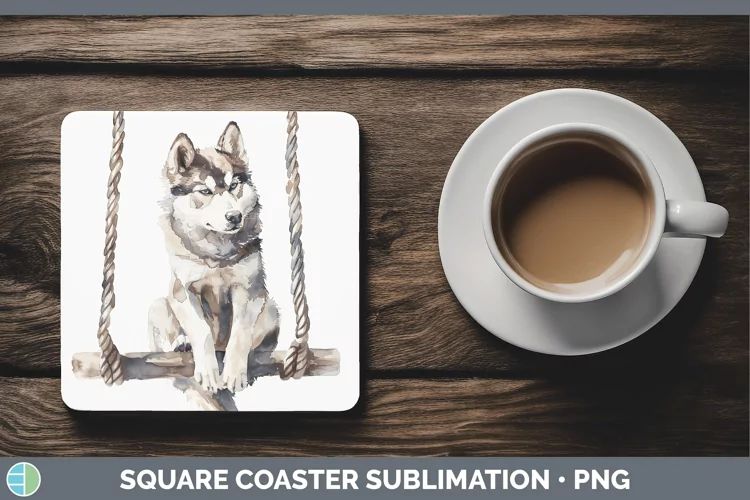 Swinging Dogs Husky Square Coaster Sublimation Coaster Desig