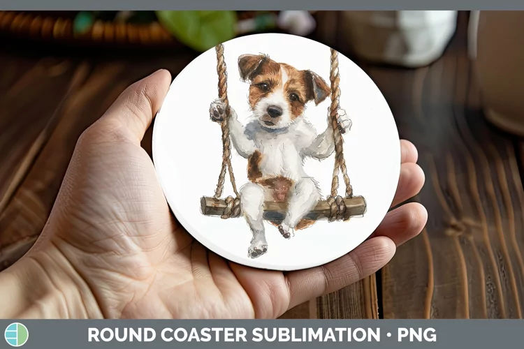 Swinging Dogs Jack Russell Terrier Round Coaster Sublimation
