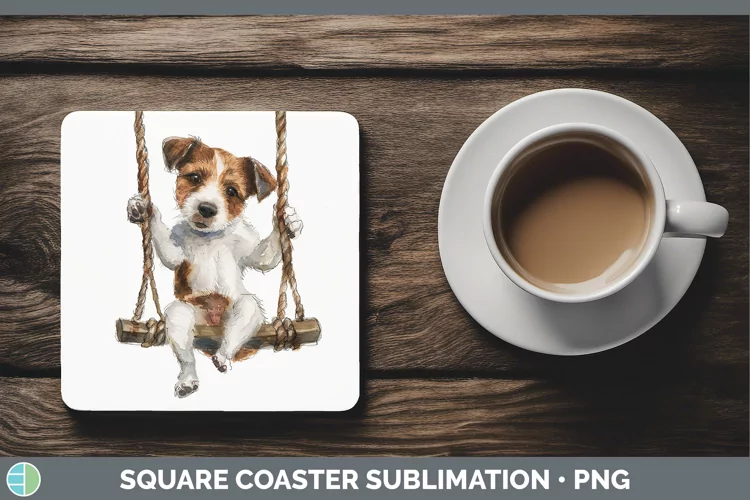 Swinging Dogs Jack Russell Terrier Square Coaster Sublimatio