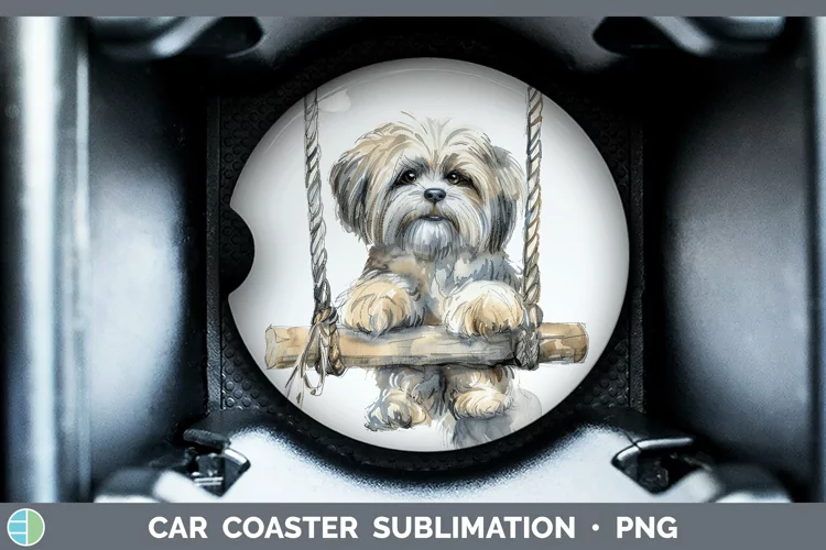 Swinging Dogs Lhasa Apso Car Coaster Sublimation Coaster Des