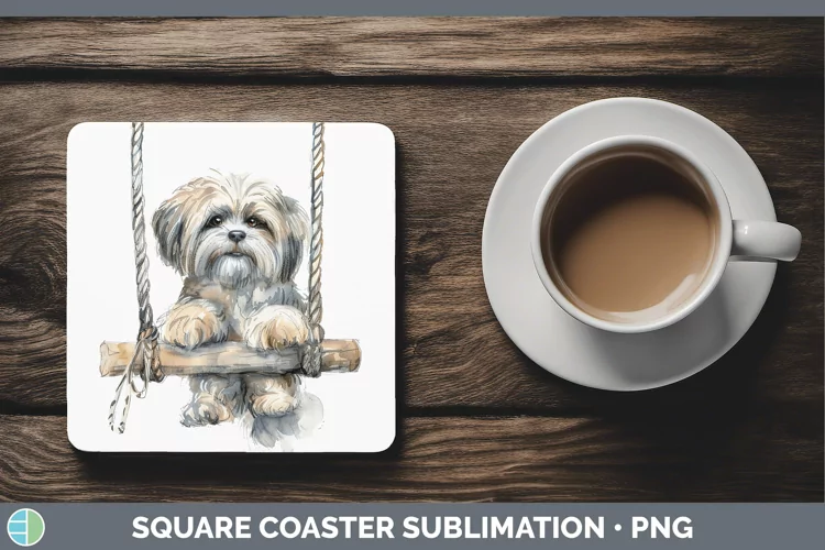Swinging Dogs Lhasa Apso Square Coaster Sublimation Coaster