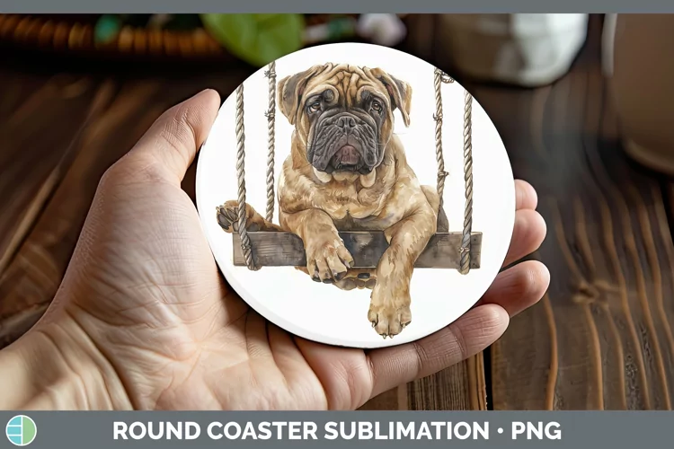 Swinging Dogs Mastiff Round Coaster Sublimation Coaster Desi