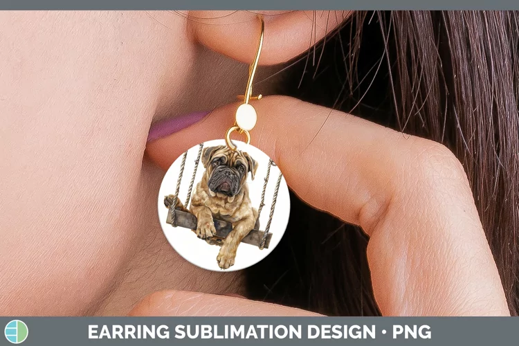 Swinging Dogs Mastiff Round Earrings Sublimation Earrings De