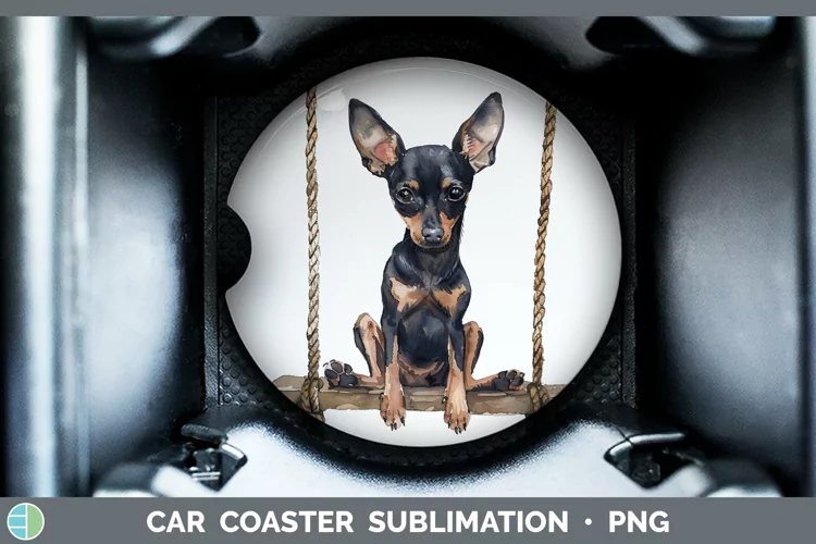 Swinging Dogs Miniature Pinscher Car Coaster Sublimation Coa