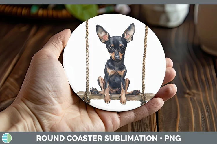 Swinging Dogs Miniature Pinscher Round Coaster Sublimation C
