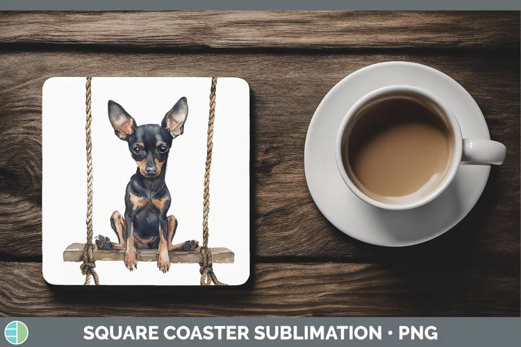Swinging Dogs Miniature Pinscher Square Coaster Sublimation