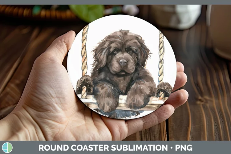 Swinging Dogs Newfoundland Round Coaster Sublimation Coaster