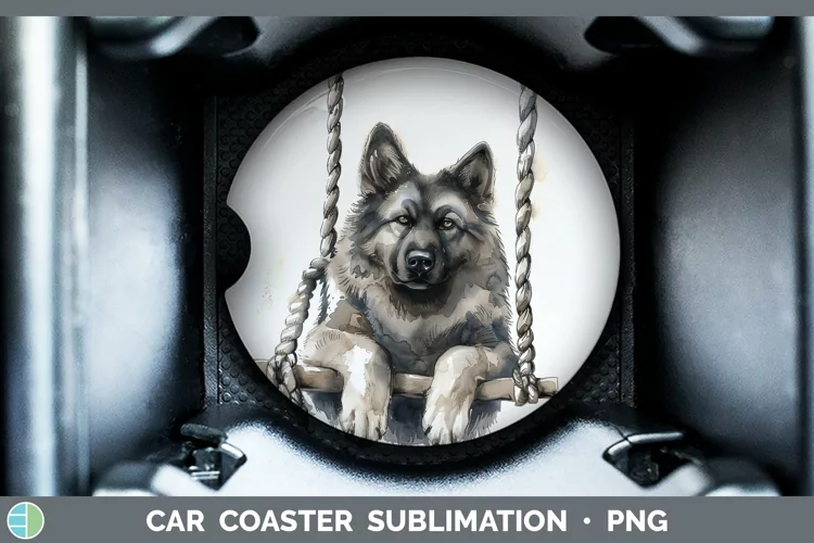 Swinging Dogs Norwegian Elkhound Dog Car Coaster Sublimation