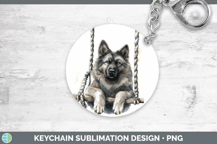 Swinging Dogs Norwegian Elkhound Dog Keychain Sublimation Ke