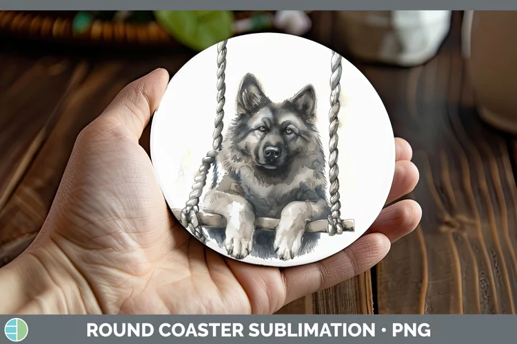 Swinging Dogs Norwegian Elkhound Dog Round Coaster Sublimati