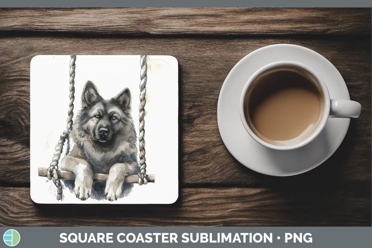 Swinging Dogs Norwegian Elkhound Dog Square Coaster Sublimat