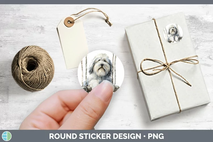 Swinging Dogs Old English Sheepdog Stickers | Round Labels D