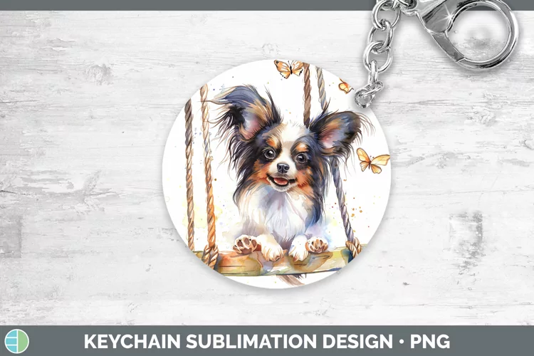 Swinging Dogs Papillon Dog Keychain Sublimation Keyring Desi