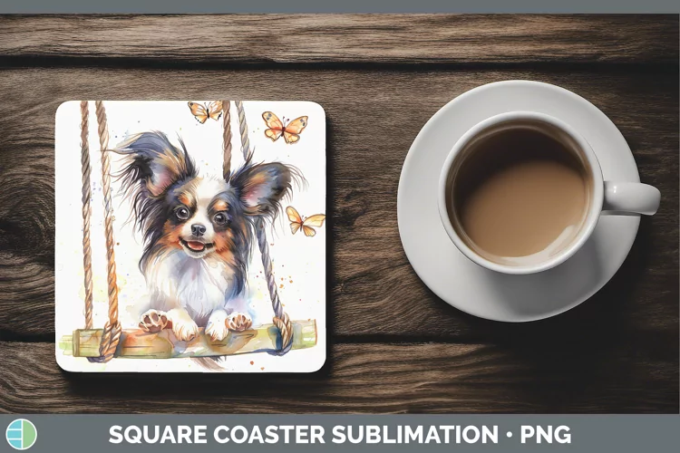 Swinging Dogs Papillon Dog Square Coaster Sublimation Coaste
