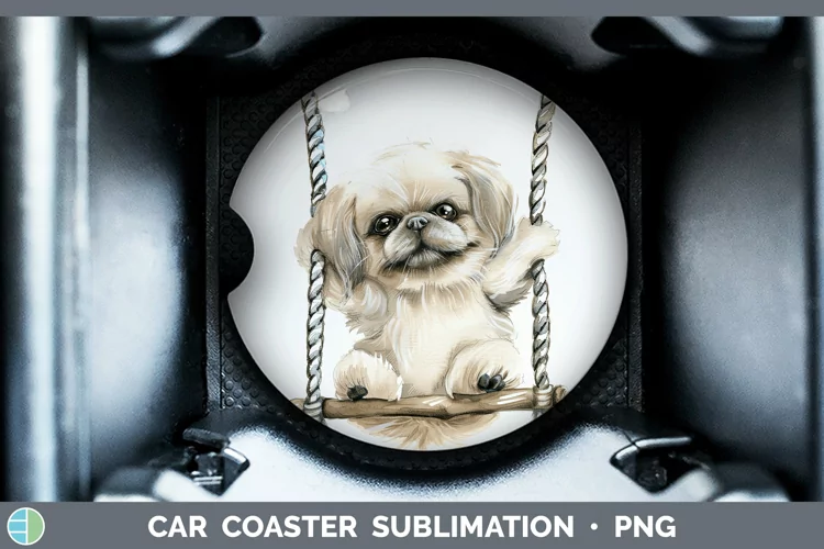 Swinging Dogs Pekingese Car Coaster Sublimation Coaster Desi