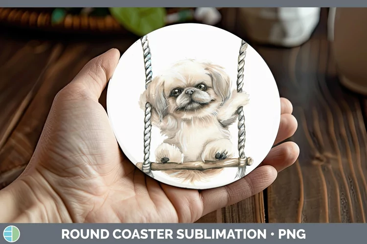 Swinging Dogs Pekingese Round Coaster Sublimation Coaster De