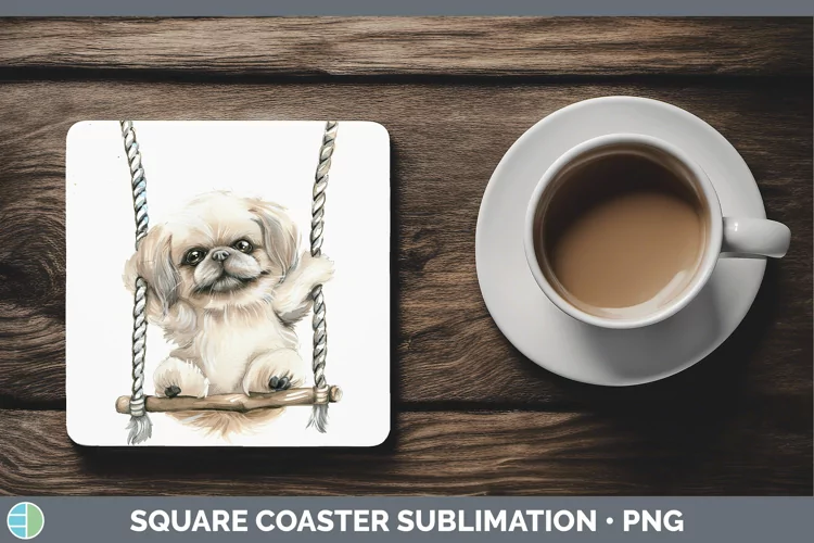 Swinging Dogs Pekingese Square Coaster Sublimation Coaster D