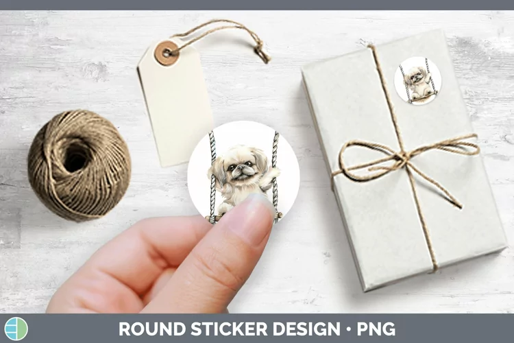 Swinging Dogs Pekingese Stickers | Round Labels Designs