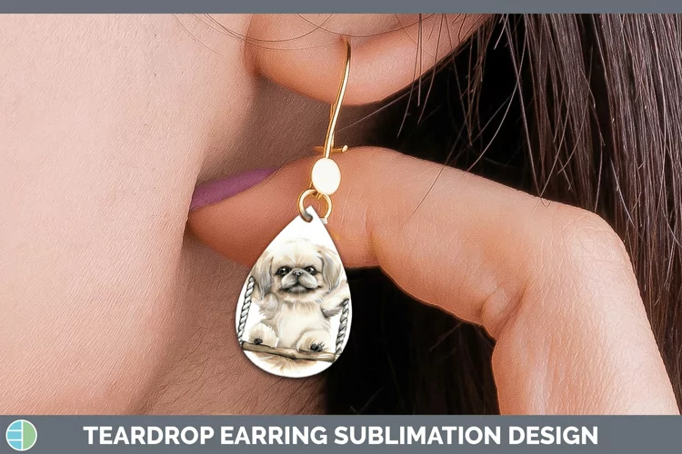 Swinging Dogs Pekingese Teardrop Earrings Sublimation Earrin