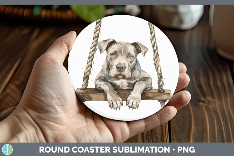 Swinging Dogs Pit Bull Round Coaster Sublimation Coaster Des
