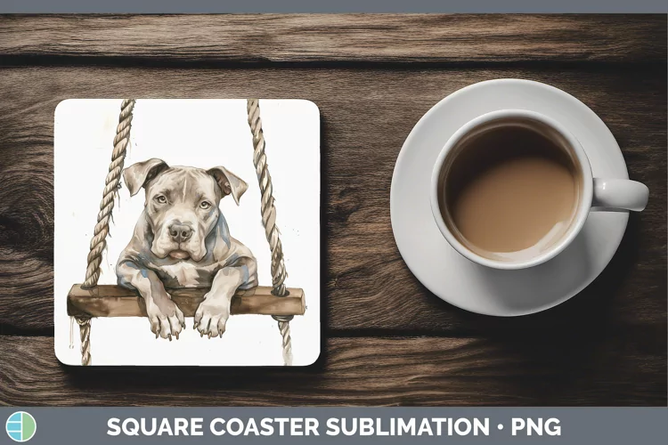 Swinging Dogs Pit Bull Square Coaster Sublimation Coaster De