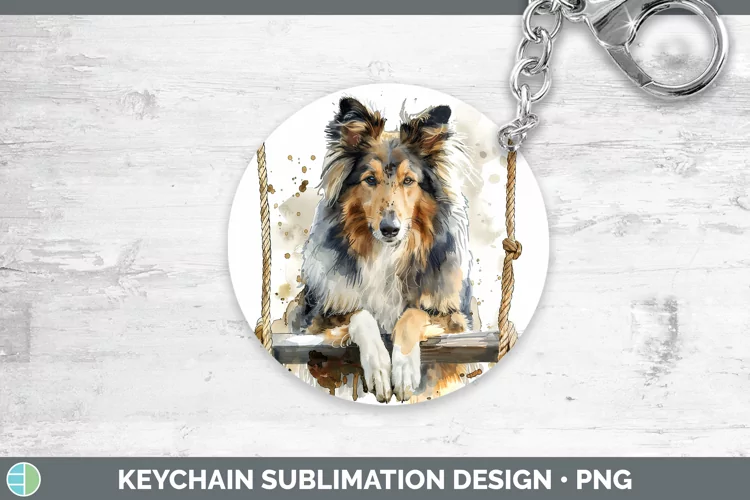 Swinging Dogs Rough Collie Keychain Sublimation Keyring Desi