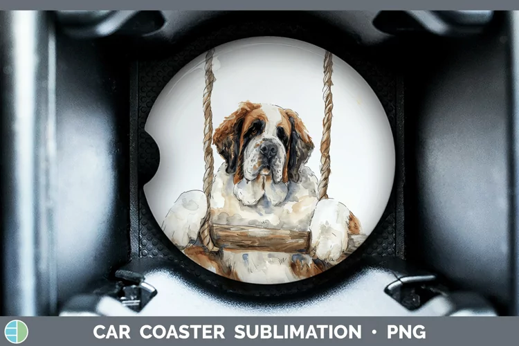 Swinging Dogs Saint Bernard Car Coaster Sublimation Coaster