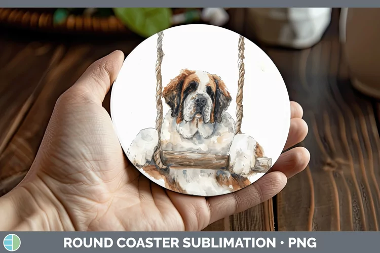 Swinging Dogs Saint Bernard Round Coaster Sublimation Coaste