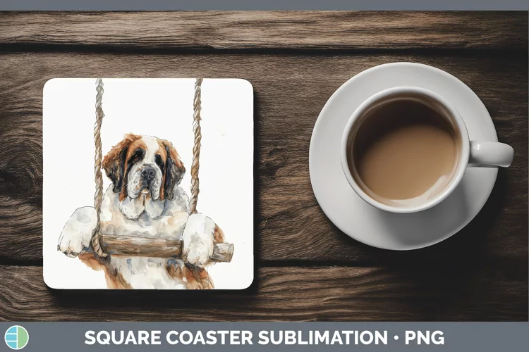 Swinging Dogs Saint Bernard Square Coaster Sublimation Coast