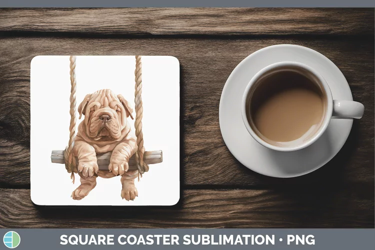 Swinging Dogs Shar Pei Square Coaster Sublimation Coaster De