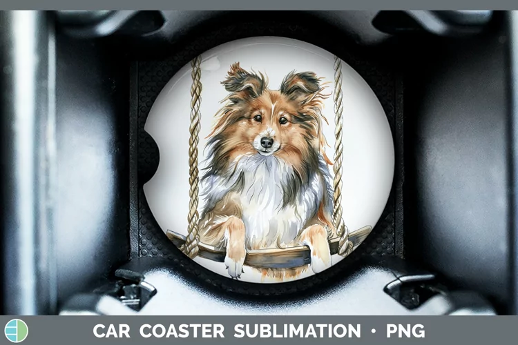 Swinging Dogs Shetland Sheepdog Car Coaster Sublimation Des