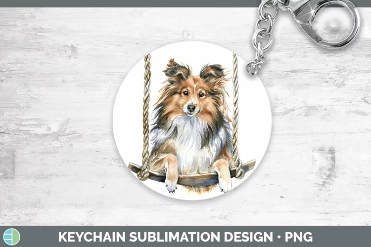 Swinging Dogs Shetland Sheepdog Keychain Sublimation Keyring