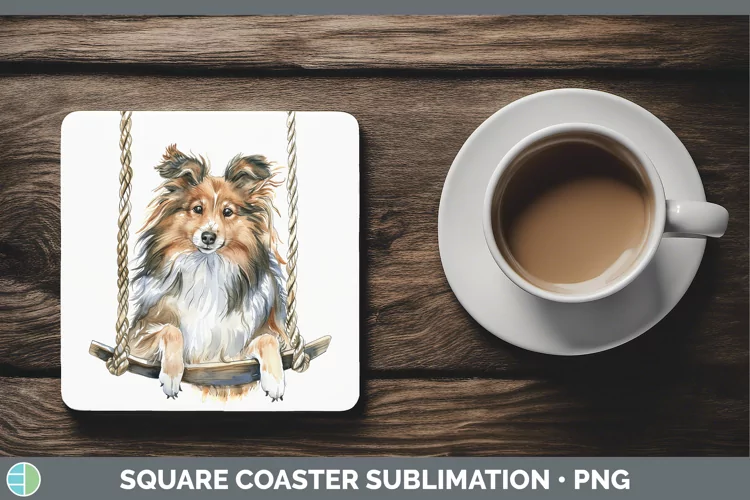 Swinging Dogs Shetland Sheepdog Square Coaster Sublimation C