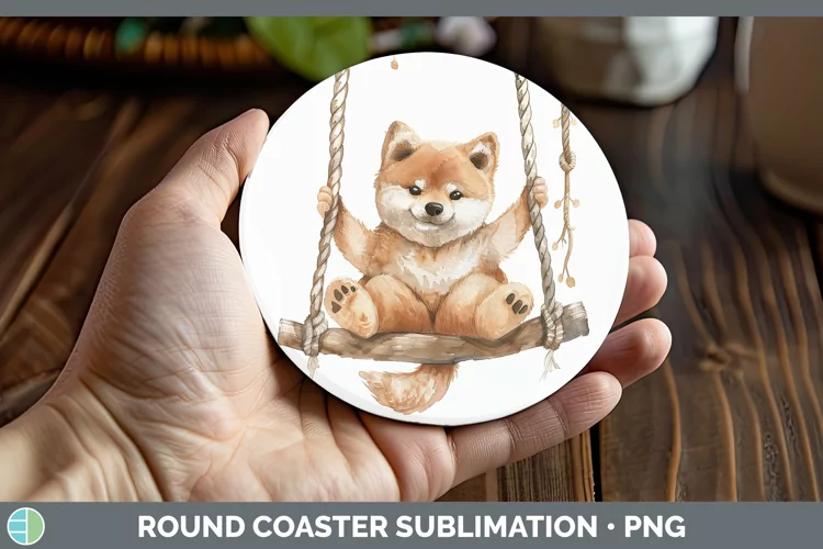 Swinging Dogs Shiba Inu Round Coaster Sublimation Coaster De