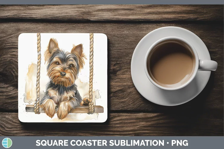 Swinging Dogs Yorkshire Terrier Square Coaster Sublimation C