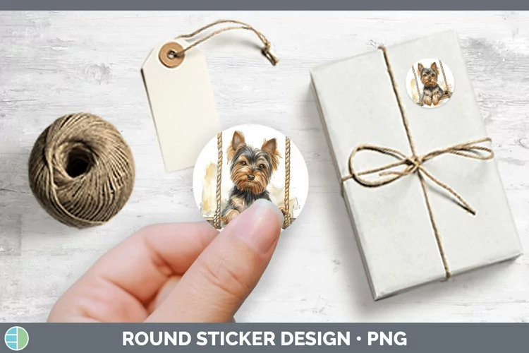 Swinging Dogs Yorkshire Terrier Stickers | Round Labels Desi