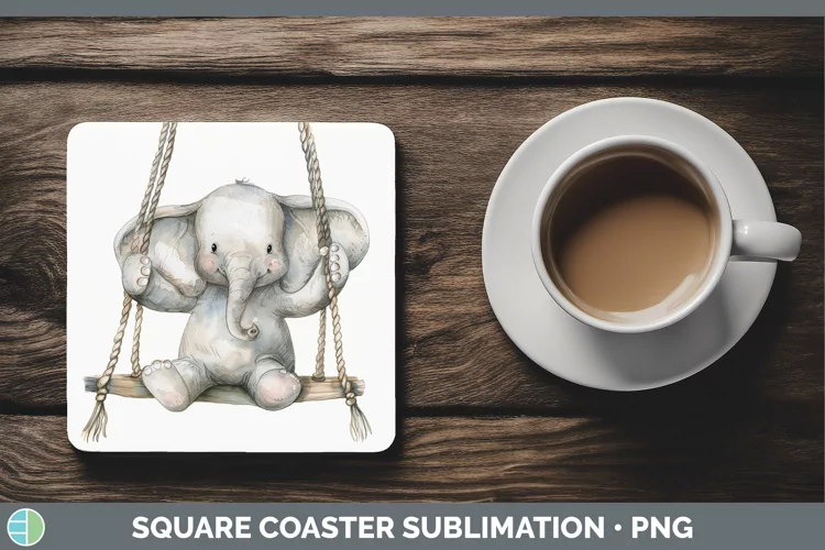 Swinging Elephant Square Coaster Sublimation Coaster Designs