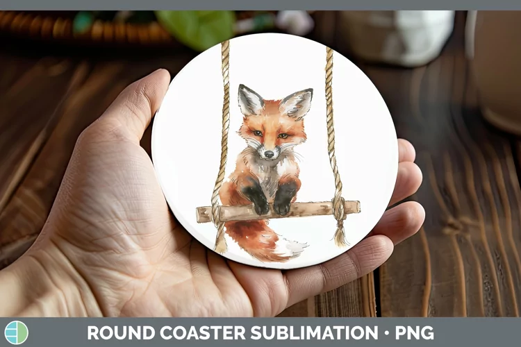 Swinging Fox Round Coaster Sublimation Coaster Designs