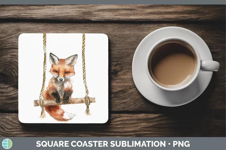 Swinging Fox Square Coaster Sublimation Coaster Designs