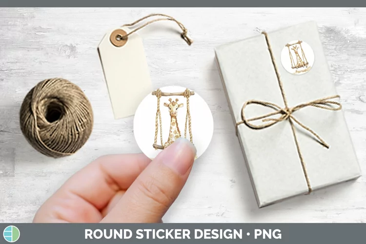 Swinging Giraffe Stickers | Round Labels Designs